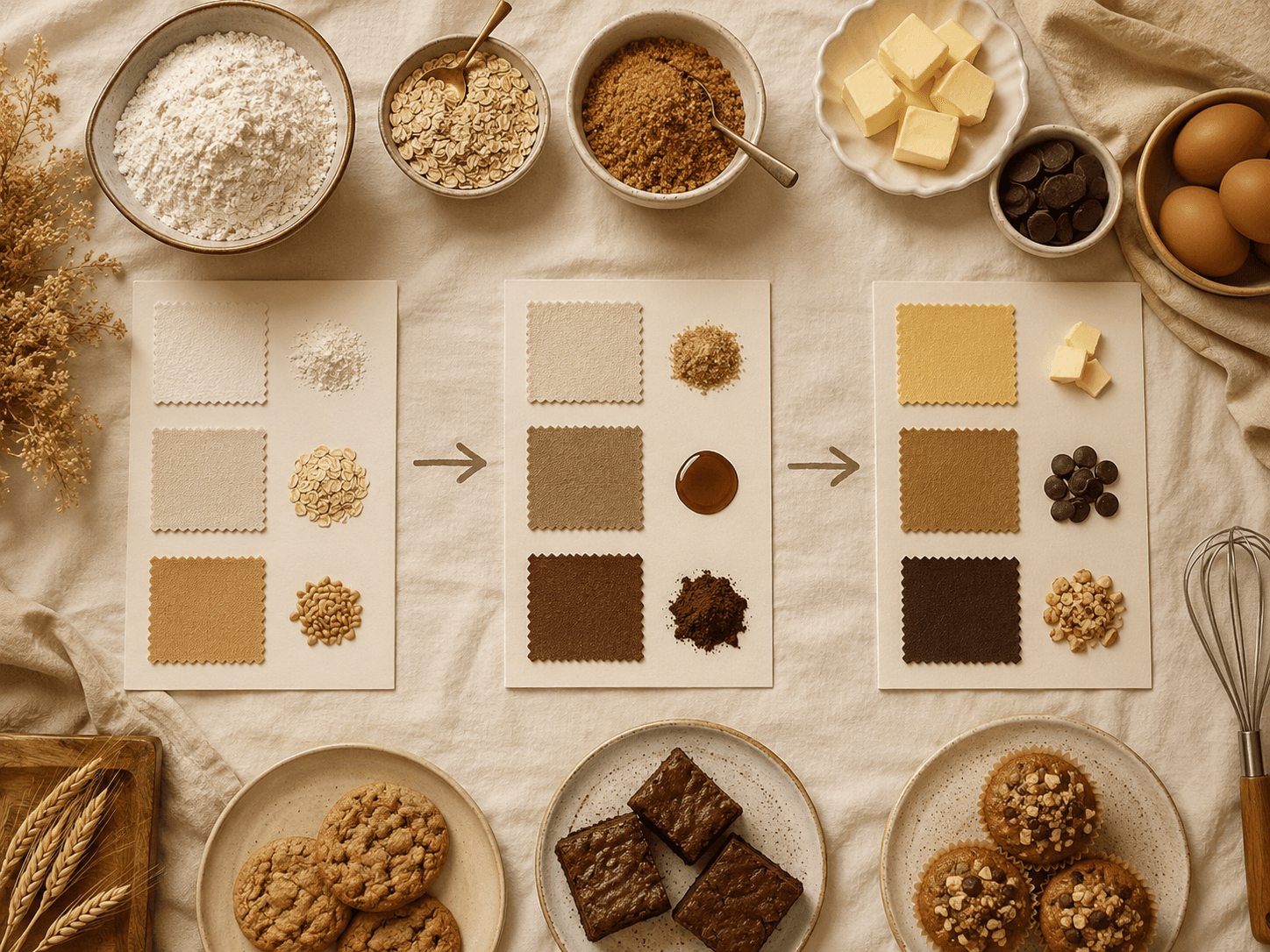 Flavour cards and small bakes arranged as a guided baking picker