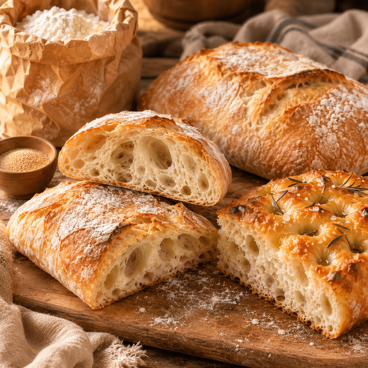 Ciabatta & Focaccia Kit — Two Italian-style breads from one high-hydration flour set.