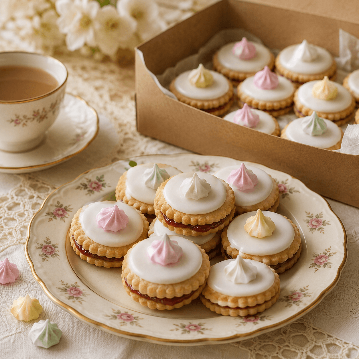 Empire Biscuit & Iced Gems Kit — A nostalgic tea-time pairing of filled biscuits and iced gems.