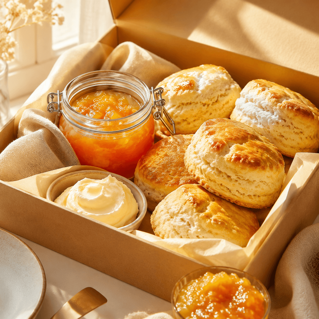 Marmalade Breakfast Bakes Hamper — Scones plus a make-your-own marmalade, alcohol-free, in a gift box.